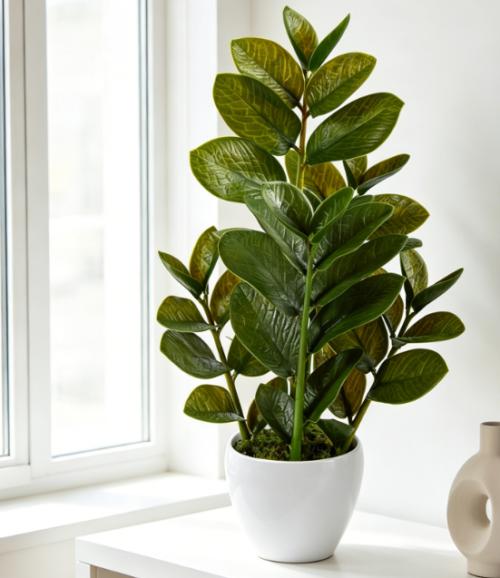 White Potted Artificial Money Tree, Home Greenery Bonsai