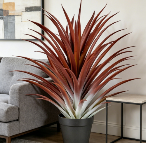 Large Red Faux Aloe, Matte Black Pot