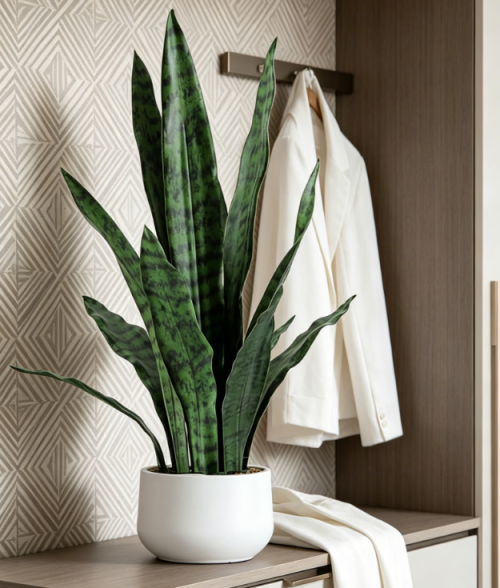Faux Snake Plant, Bathroom & Desk Greenery