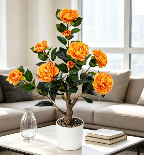 Small Faux Camellia Tree, Indoor/Outdoor Potted Plant